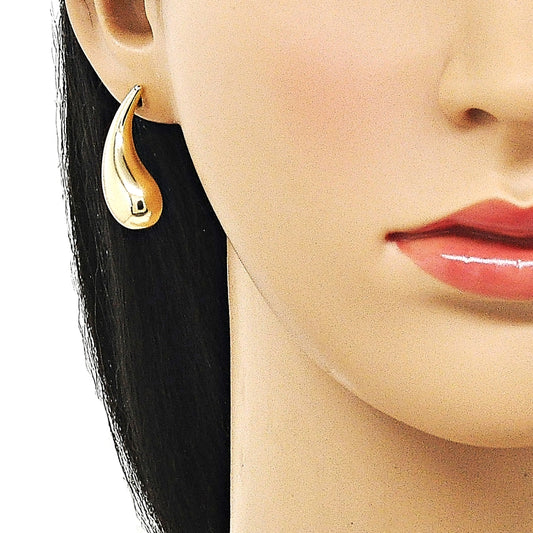Oro Laminado Stud Earring, Gold Filled Style Teardrop Design, Polished, Golden Finish
