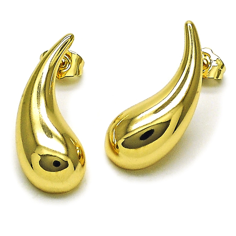 Oro Laminado Stud Earring, Gold Filled Style Teardrop Design, Polished, Golden Finish