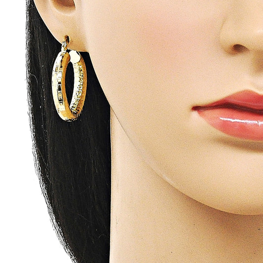 Oro Laminado Medium Hoop, Gold Filled Style Hollow Design, Diamond Cutting Finish, Golden Finish