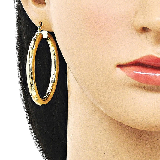 Oro Laminado Large Hoop, Gold Filled Style Hollow Design, Diamond Cutting Finish, Golden Finish