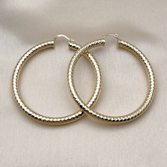 Oro Laminado Extra Large Hoop, Gold Filled Style Hollow Design, Diamond Cutting Finish, Golden Finish
