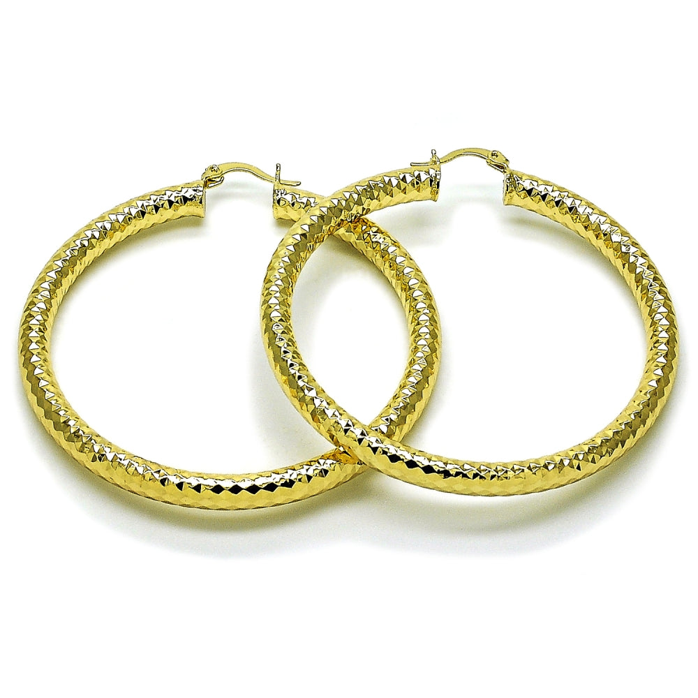 Oro Laminado Extra Large Hoop, Gold Filled Style Hollow Design, Diamond Cutting Finish, Golden Finish