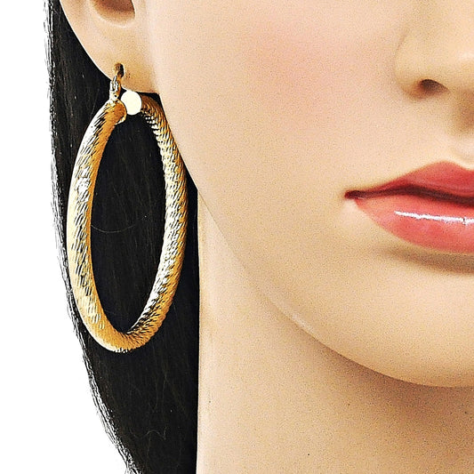 Oro Laminado Large Hoop, Gold Filled Style Hollow Design, Diamond Cutting Finish, Golden Finish