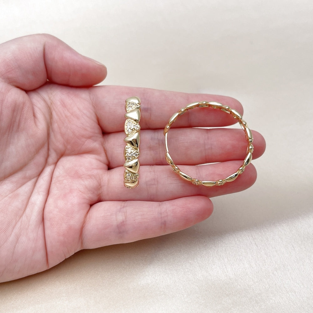 Oro Laminado Huggie Hoop, Gold Filled Style with White Micro Pave, Polished, Golden Finish