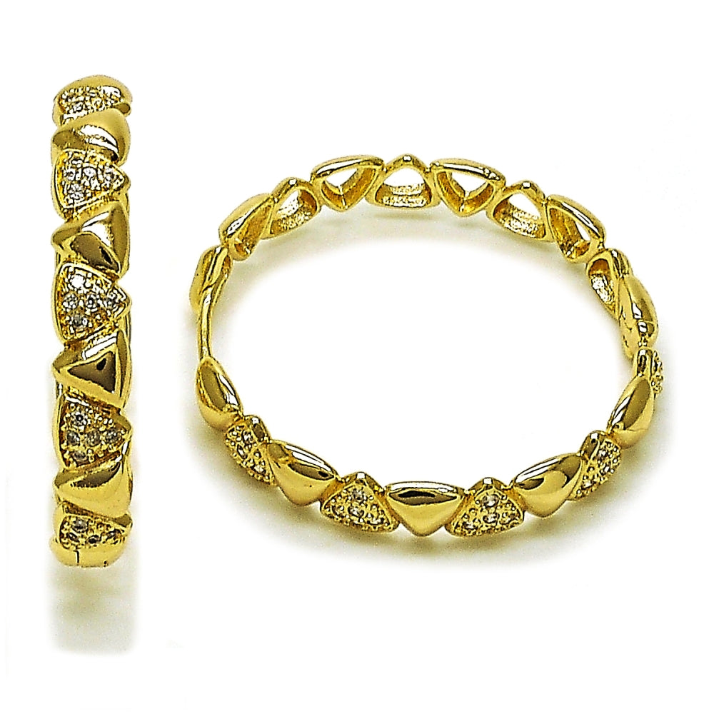 Oro Laminado Huggie Hoop, Gold Filled Style with White Micro Pave, Polished, Golden Finish