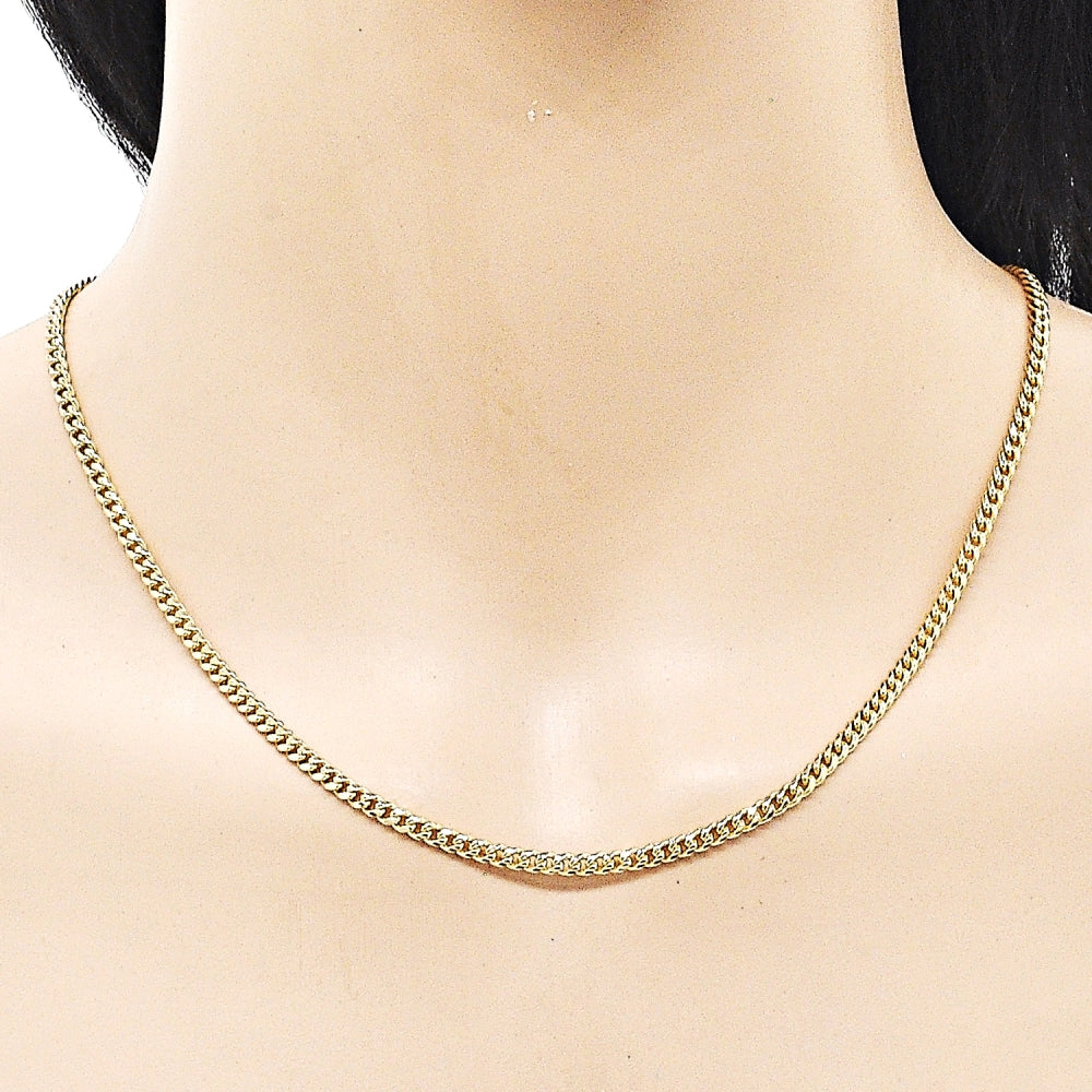Oro Laminado Basic Necklace, Gold Filled Style Miami Cuban Design, Diamond Cutting Finish, Golden Finish