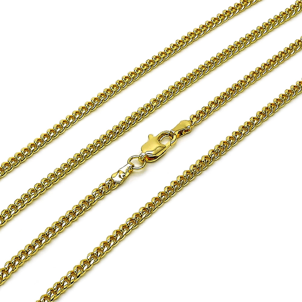 Oro Laminado Basic Necklace, Gold Filled Style Miami Cuban Design, Diamond Cutting Finish, Golden Finish