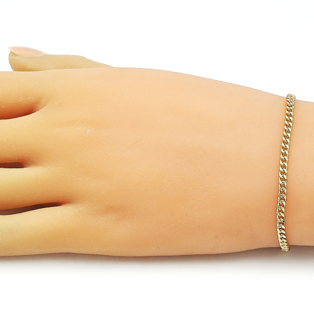 Oro Laminado Basic Bracelet, Gold Filled Style Miami Cuban Design, Diamond Cutting Finish, Golden Finish