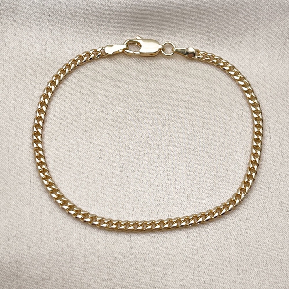 Oro Laminado Basic Bracelet, Gold Filled Style Miami Cuban Design, Diamond Cutting Finish, Golden Finish