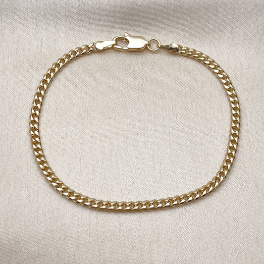Oro Laminado Basic Bracelet, Gold Filled Style Miami Cuban Design, Diamond Cutting Finish, Golden Finish