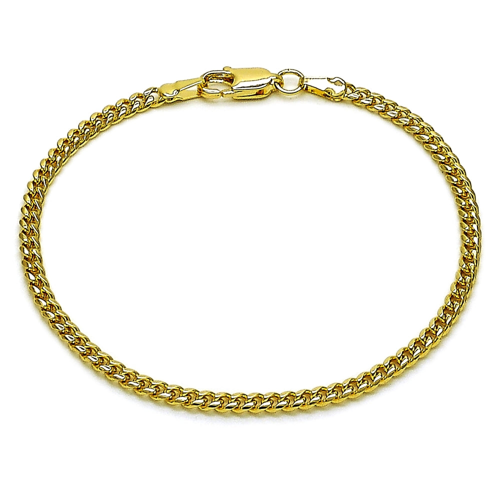 Oro Laminado Basic Bracelet, Gold Filled Style Miami Cuban Design, Diamond Cutting Finish, Golden Finish