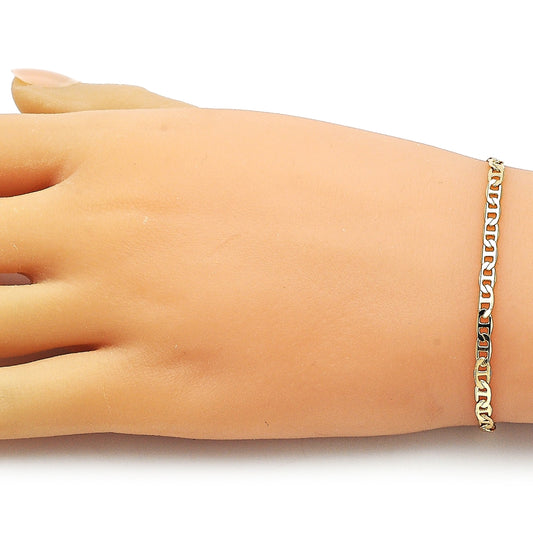 Oro Laminado Basic Bracelet, Gold Filled Style Mariner Design, Diamond Cutting Finish, Golden Finish