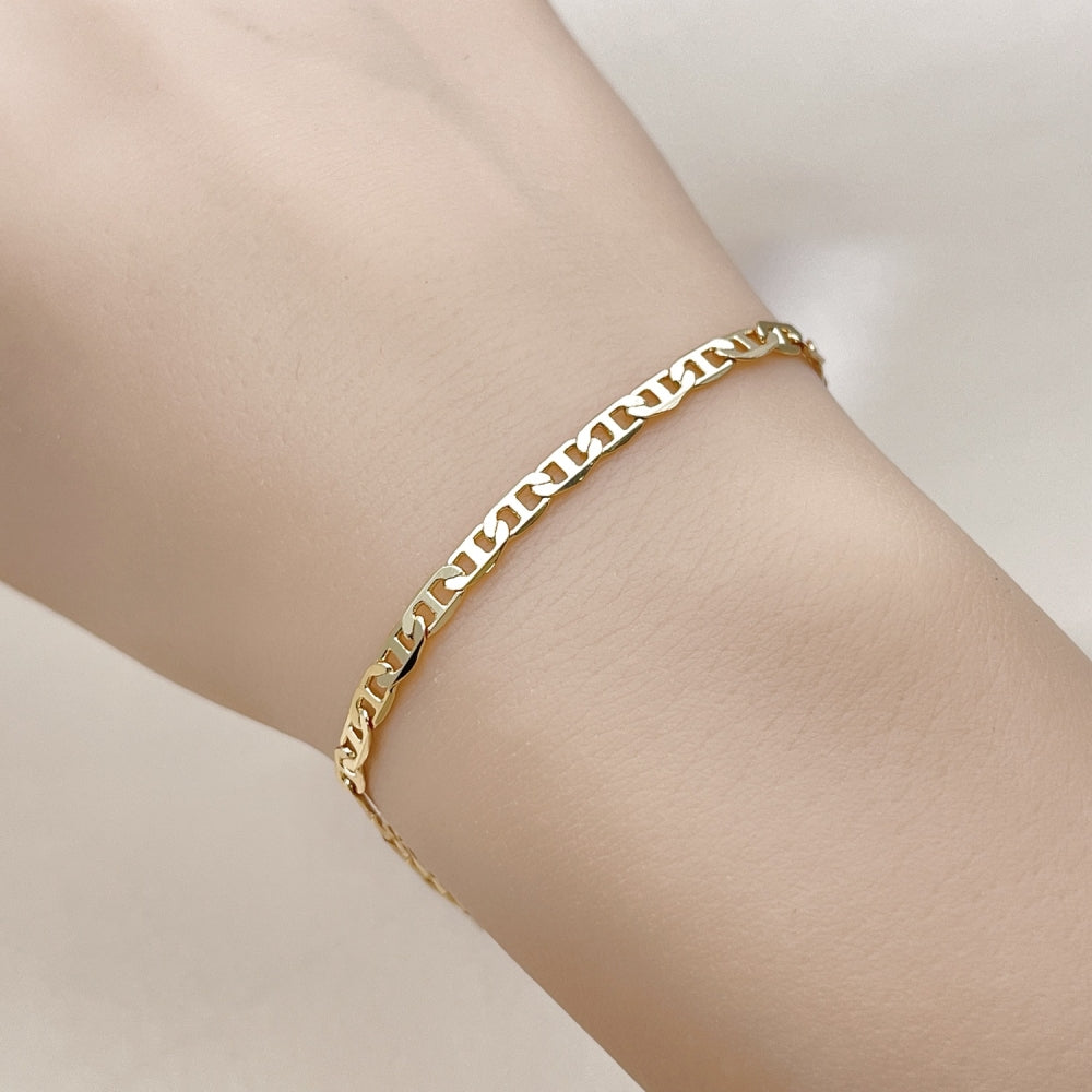 Oro Laminado Basic Bracelet, Gold Filled Style Mariner Design, Diamond Cutting Finish, Golden Finish