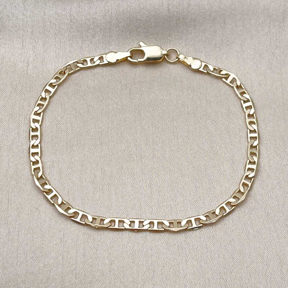 Oro Laminado Basic Bracelet, Gold Filled Style Mariner Design, Diamond Cutting Finish, Golden Finish