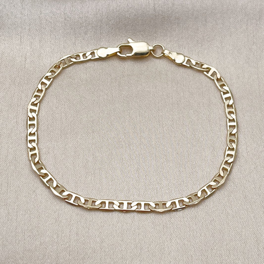 Oro Laminado Basic Bracelet, Gold Filled Style Mariner Design, Diamond Cutting Finish, Golden Finish