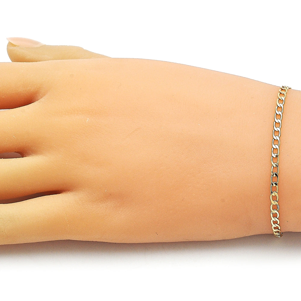 Oro Laminado Basic Bracelet, Gold Filled Style Curb Design, Diamond Cutting Finish, Golden Finish