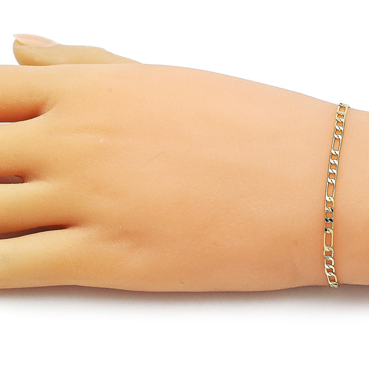 Oro Laminado Basic Bracelet, Gold Filled Style Figaro Design, Diamond Cutting Finish, Golden Finish