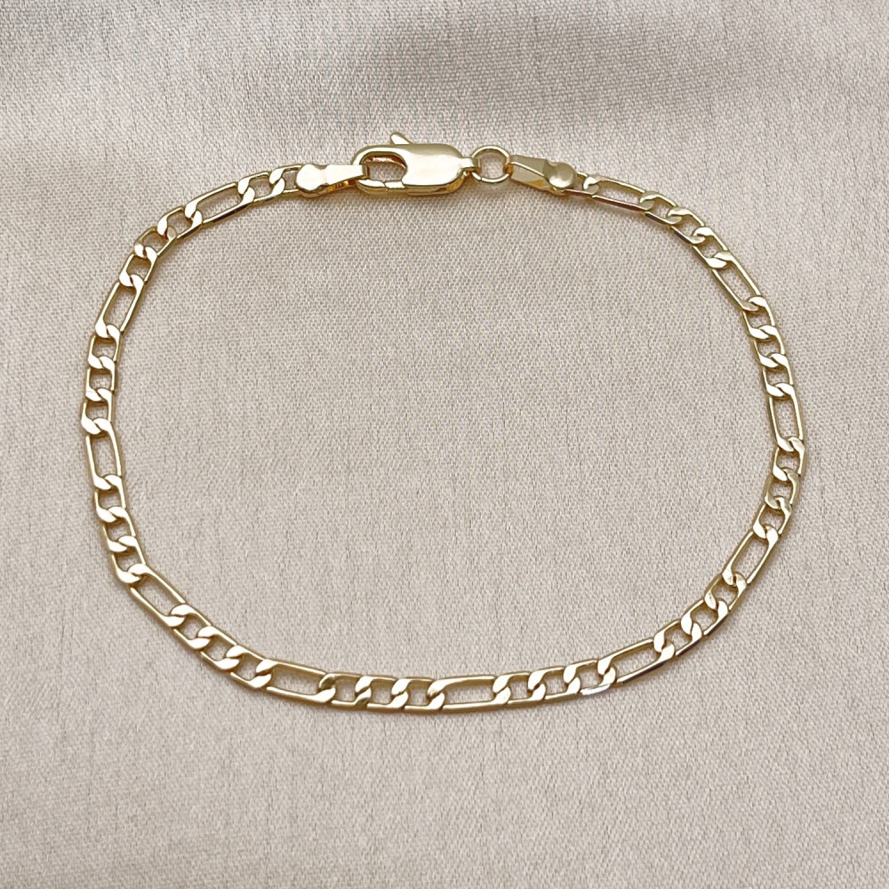 Oro Laminado Basic Bracelet, Gold Filled Style Figaro Design, Diamond Cutting Finish, Golden Finish