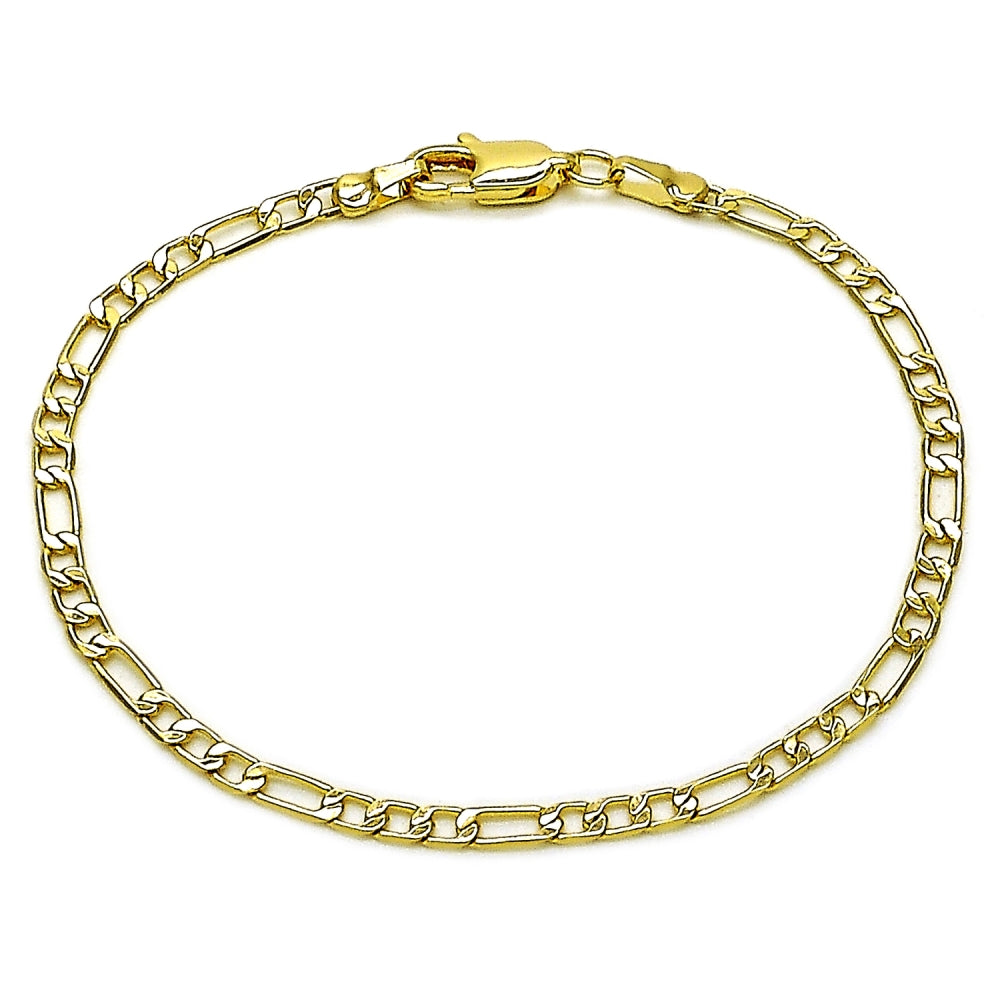Oro Laminado Basic Bracelet, Gold Filled Style Figaro Design, Diamond Cutting Finish, Golden Finish