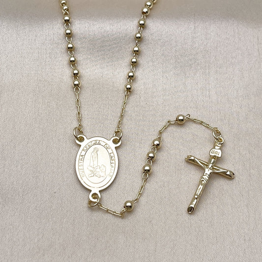 Oro Laminado Thin Rosary, Gold Filled Style Guadalupe and Cross Design, Polished, Golden Finish