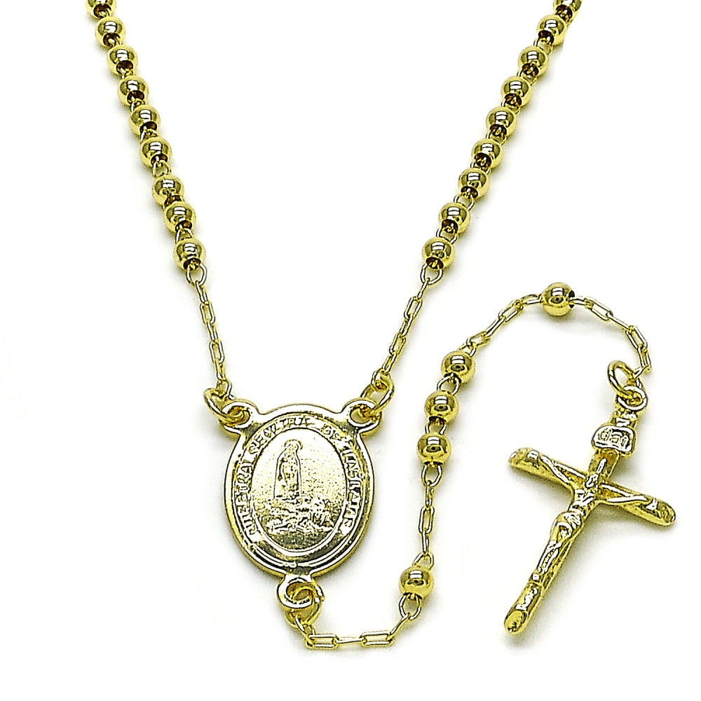 Oro Laminado Thin Rosary, Gold Filled Style Guadalupe and Cross Design, Polished, Golden Finish