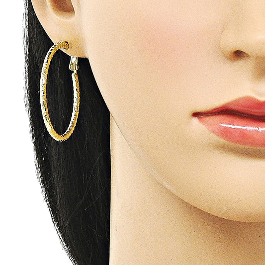 Oro Laminado Medium Hoop, Gold Filled Style Diamond Cutting Finish, Golden Finish