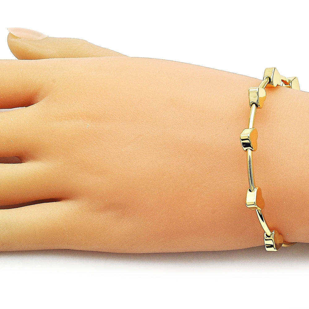 Oro Laminado Individual Bangle, Gold Filled Style Heart Design, Polished, Golden Finish