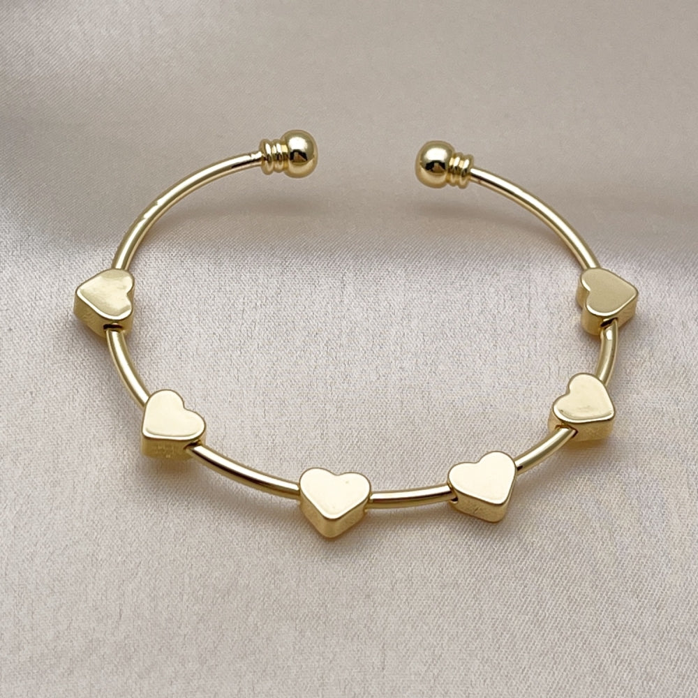 Oro Laminado Individual Bangle, Gold Filled Style Heart Design, Polished, Golden Finish