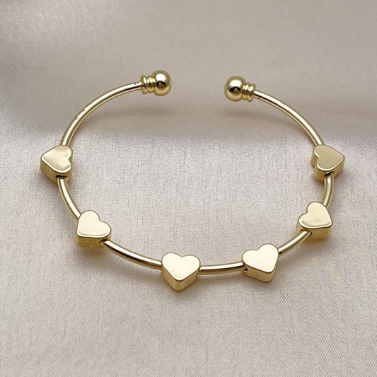 Oro Laminado Individual Bangle, Gold Filled Style Heart Design, Polished, Golden Finish