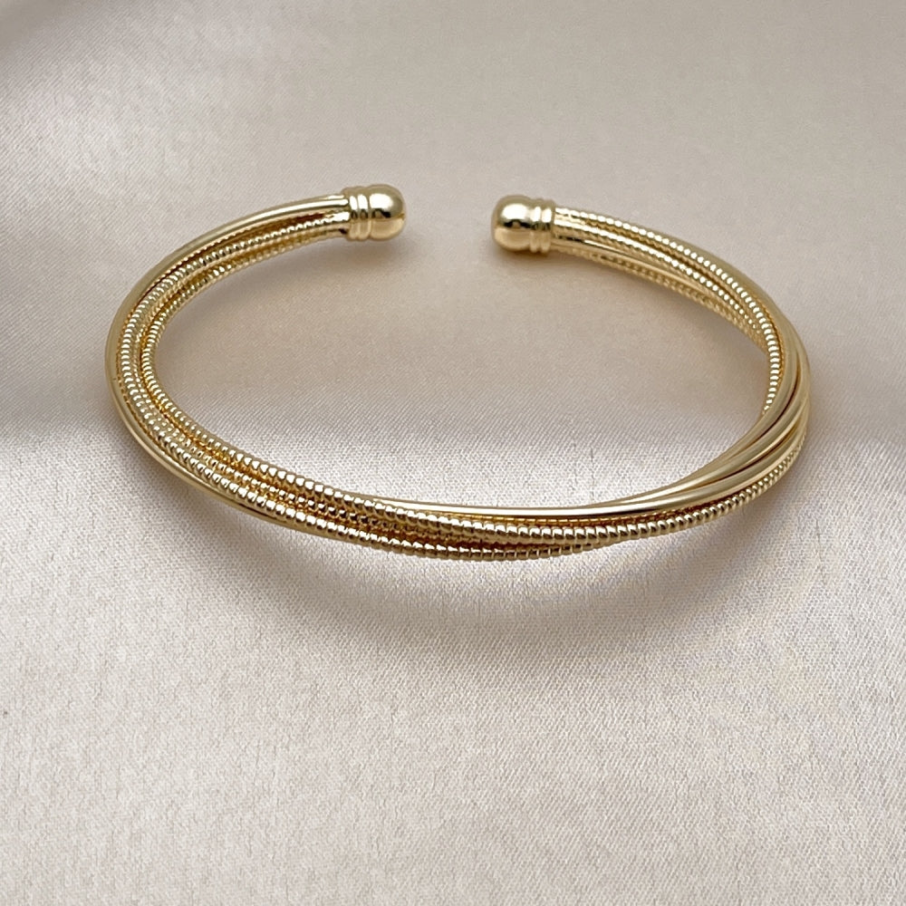 Oro Laminado Individual Bangle, Gold Filled Style Twist Design, Diamond Cutting Finish, Golden Finish