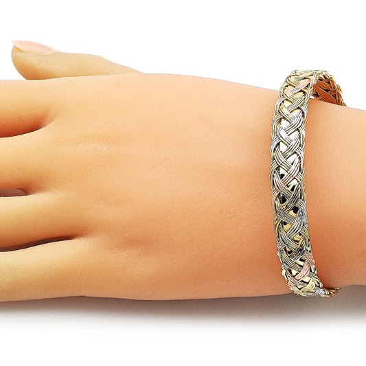 Oro Laminado Individual Bangle, Gold Filled Style Twist Design, Polished, Tricolor