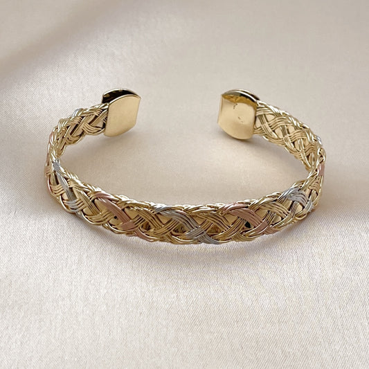Oro Laminado Individual Bangle, Gold Filled Style Twist Design, Polished, Tricolor