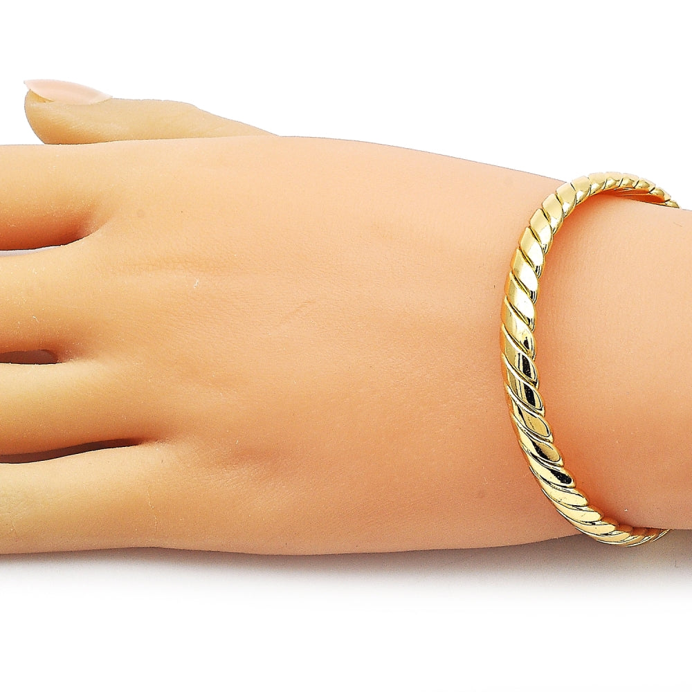 Oro Laminado Individual Bangle, Gold Filled Style Twist Design, Polished, Golden Finish
