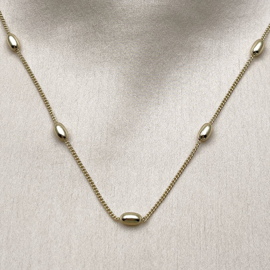 Oro Laminado Basic Necklace, Gold Filled Style Miami Cuban and Ball Design, Polished, Golden Finish