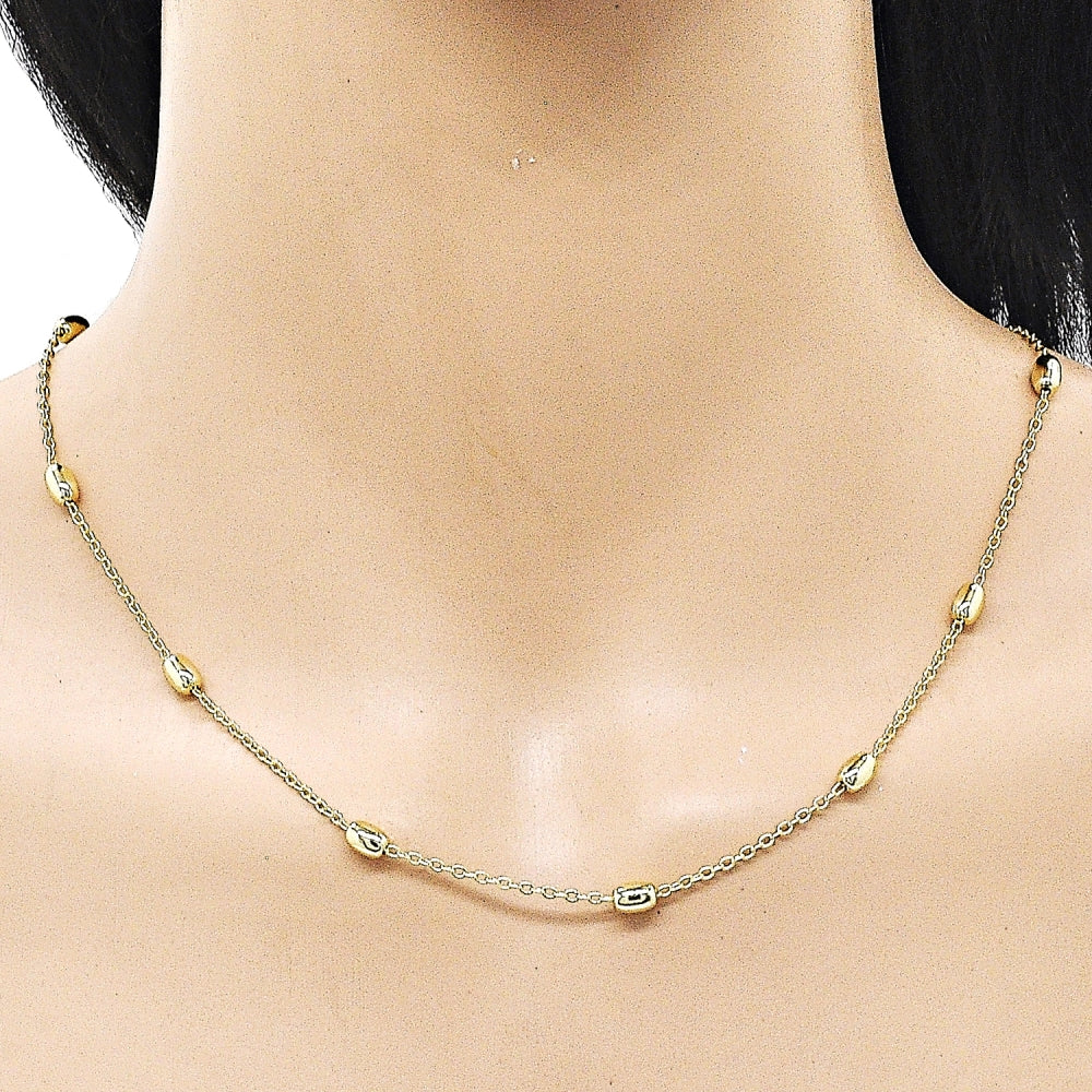 Oro Laminado Basic Necklace, Gold Filled Style Rolo and Ball Design, Polished, Golden Finish