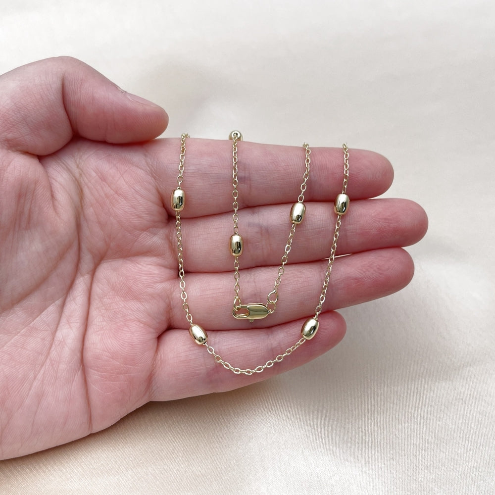 Oro Laminado Basic Necklace, Gold Filled Style Rolo and Ball Design, Polished, Golden Finish