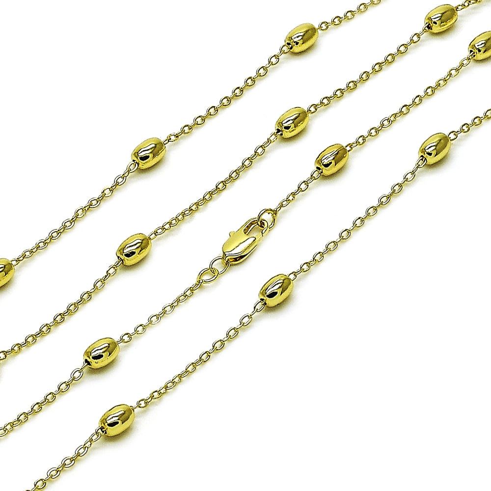 Oro Laminado Basic Necklace, Gold Filled Style Rolo and Ball Design, Polished, Golden Finish