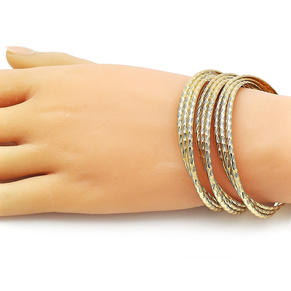 Oro Laminado Trio Bangle, Gold Filled Style Diamond Cutting Finish, Golden Finish