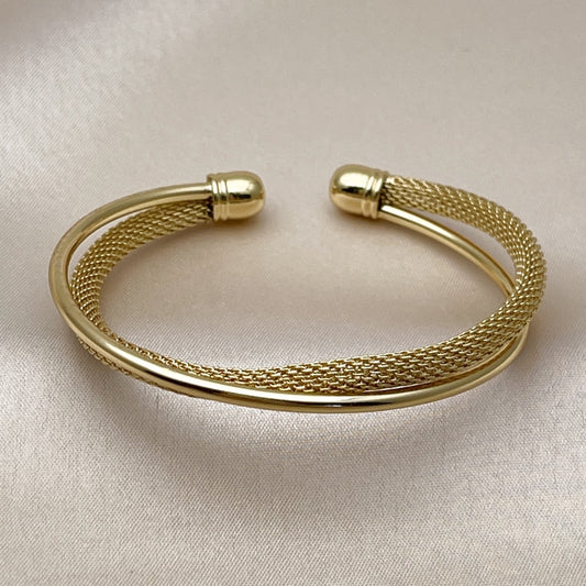 Oro Laminado Individual Bangle, Gold Filled Style Filigree Design, Polished, Golden Finish