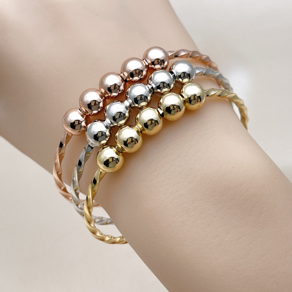 Oro Laminado Trio Bangle, Gold Filled Style Ball and Twist Design, Polished, Tricolor