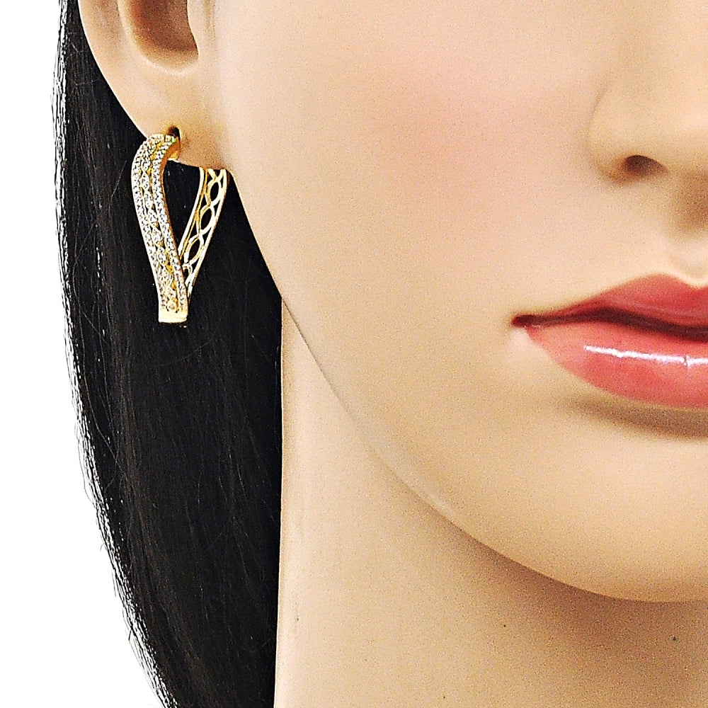 Oro Laminado Huggie Hoop, Gold Filled Style Evil Eye Design, with White Micro Pave, Polished, Golden Finish