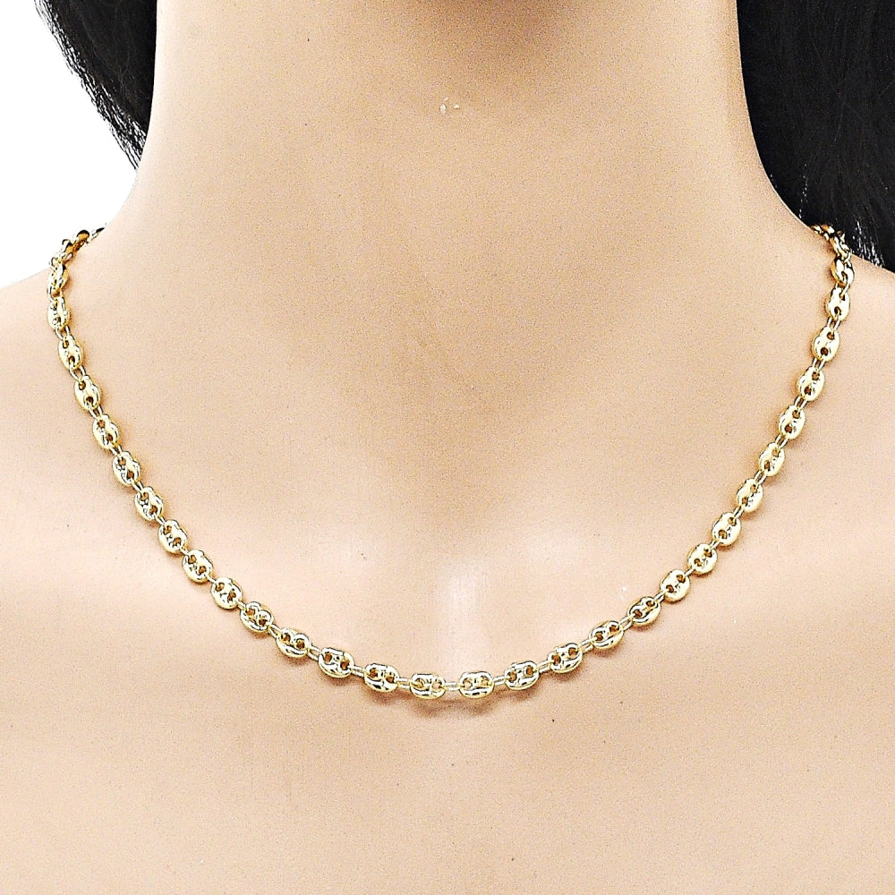 Oro Laminado Fancy Necklace, Gold Filled Style Puff Mariner Design, Polished, Golden Finish