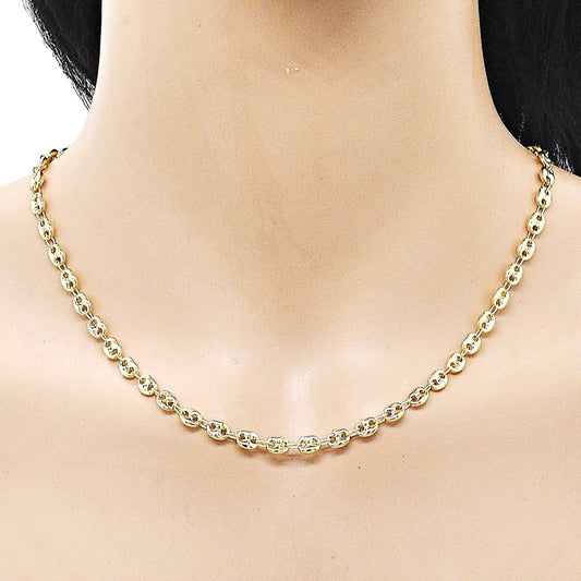Oro Laminado Fancy Necklace, Gold Filled Style Puff Mariner Design, Polished, Golden Finish