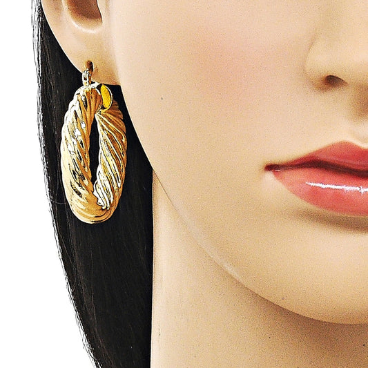 Oro Laminado Medium Hoop, Gold Filled Style Twist and Hollow Design, Polished, Golden Finish