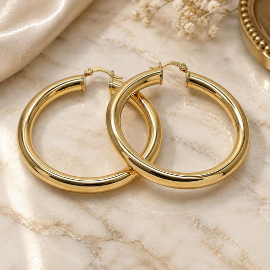 Oro Laminado Large Hoop, Gold Filled Style Hollow Design, Polished, Golden Finish