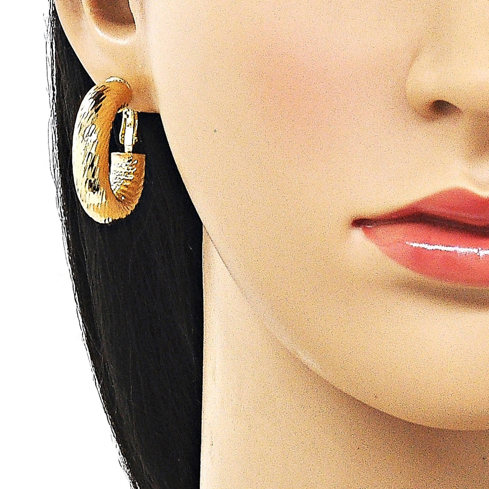 Oro Laminado Medium Hoop, Gold Filled Style Hollow Design, Diamond Cutting Finish, Golden Finish