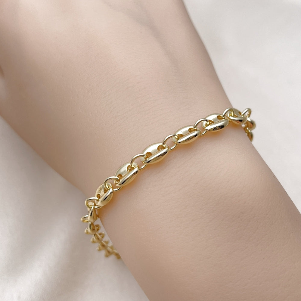 Oro Laminado Fancy Bracelet, Gold Filled Style Puff Mariner Design, Polished, Golden Finish