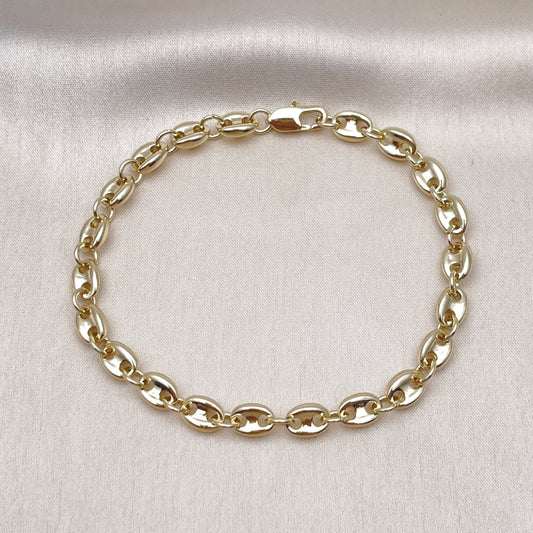 Oro Laminado Fancy Bracelet, Gold Filled Style Puff Mariner Design, Polished, Golden Finish