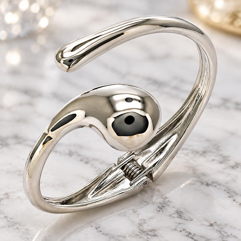 White Gold Filled Individual Bangle, Teardrop Design, Polished, Rhodium Finish