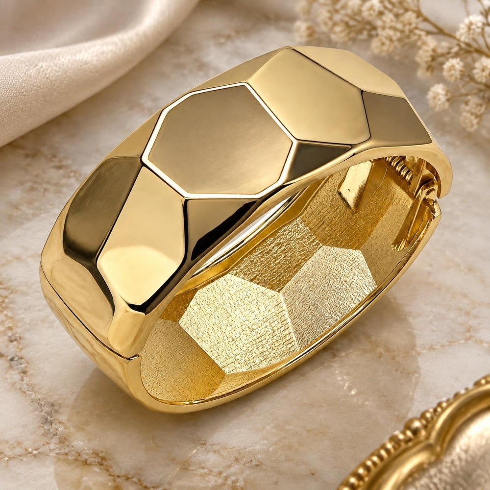 Oro Laminado Individual Bangle, Gold Filled Style Disco Design, Polished, Golden Finish